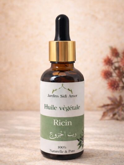Huile végétale de ricin naturelle pressée à froid – Jardins Sidi Amor – fortifiant cheveux et barbe